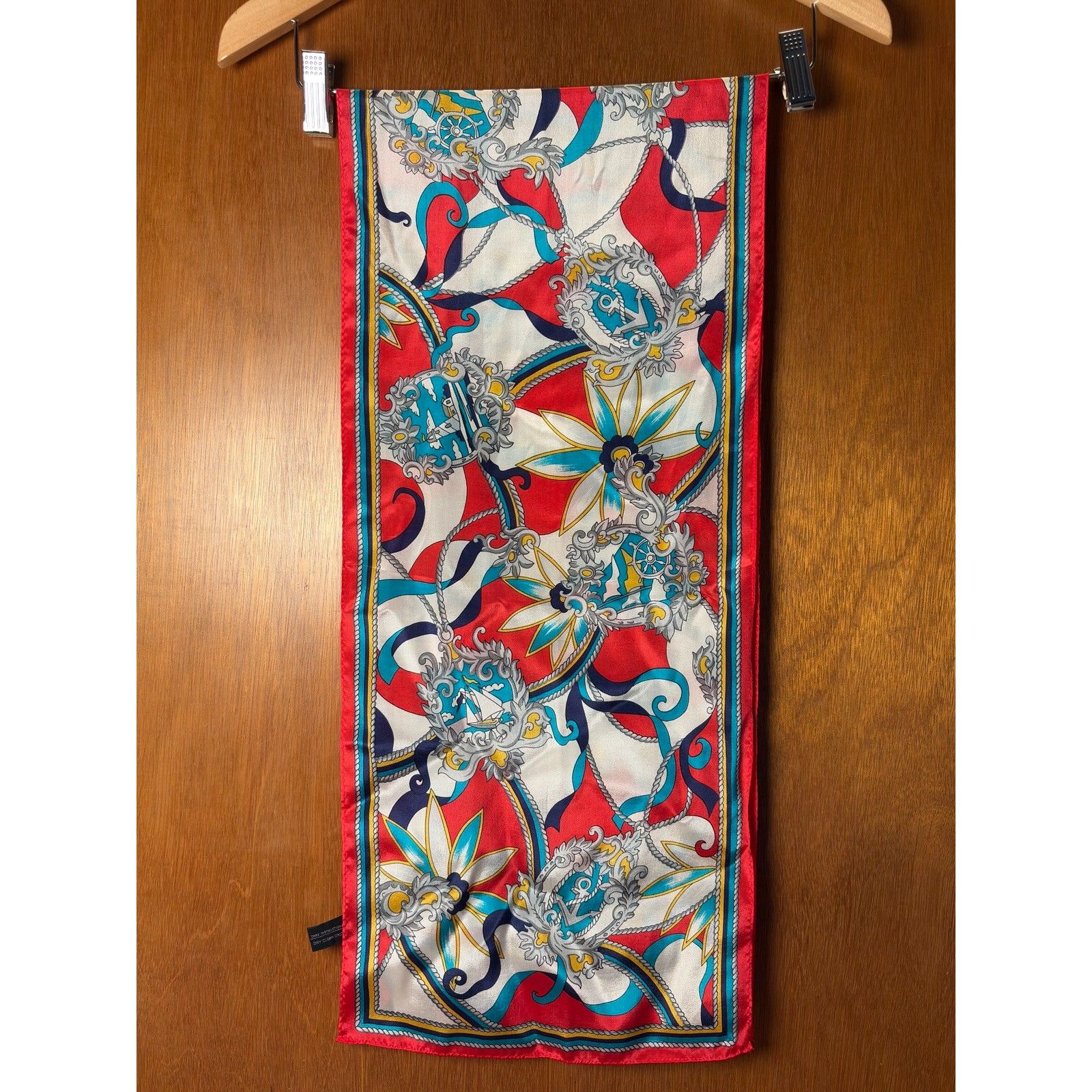 Vintage Nautical 100 Silk Scarf Red White Blue Made In Japan